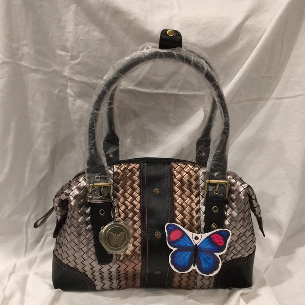 NEW Mariposa by sharif braided leather metallic purse